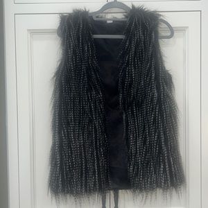 2 Chic Vest black and white vegan fur lined 2 clasp  Med/Large whimsigoth